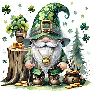 Cute Gnome St Patrick\'s Day Clipart Illustration AI Generative