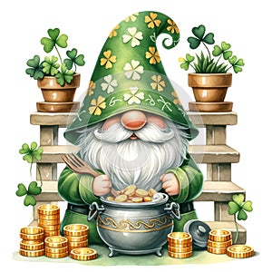Cute Gnome St Patrick\'s Day Clipart Illustration AI Generative