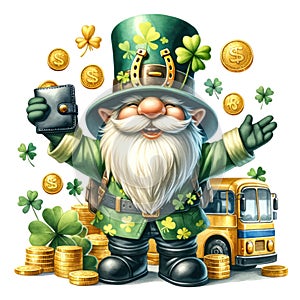 Cute Gnome St Patrick\'s Day Clipart Illustration AI Generative