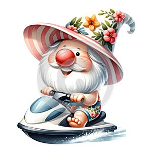 Cute Gnome Summer Beach Clipart Illustration AI Generative photo
