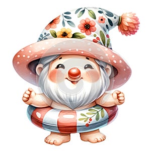 Cute Gnome Summer Beach Clipart Illustration AI Generative photo