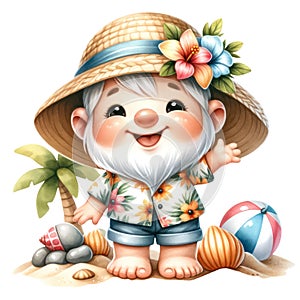 Cute Gnome Summer Beach Clipart Illustration AI Generative photo