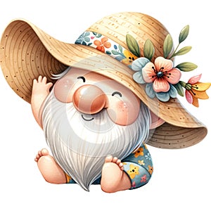 Cute Gnome Summer Beach Clipart Illustration AI Generative photo