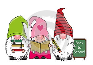 Cute gnomes with school supplies.