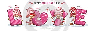 Cute Gnomes For Valentine`s Day, Funny Banner Design, And Cartoon Character photo