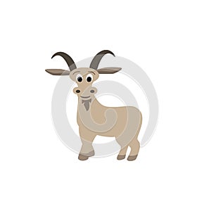 Cute goat cartoon illustration on white background or backdrop.