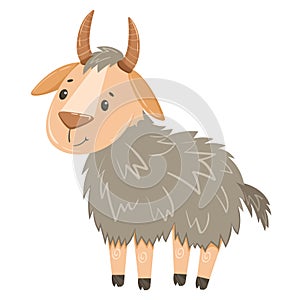 Cute goat vector flat illustration isolated on white background. Farm goat cartoon character. Agriculture, farmers