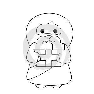 Cute God Jesus Christ holding gift in black and white