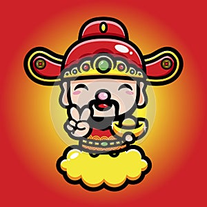 the cute god of wealth cai shen cartoon character carrying gold