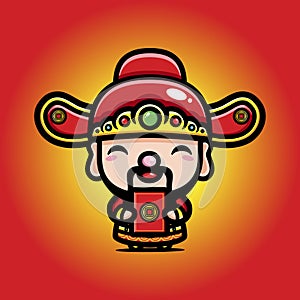 the cute god of wealth cai shen cartoon character carrying red packets