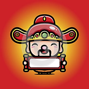 the cute god of wealth cai shen cartoon character carrying a scroll