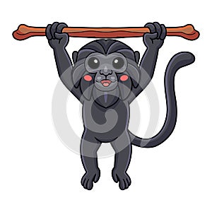 Cute goeldi`s monkey cartoon hanging on tree