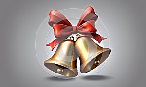 Cute Golden Christmas Bells 3D Art Animated Graphic, Invitation Card Banner Website Design Background - ai generated