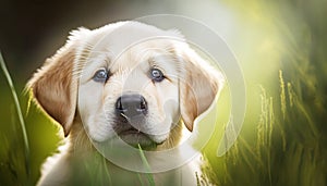 Cute Golden Playful Labrador Cub in the Meadow. Generative AI