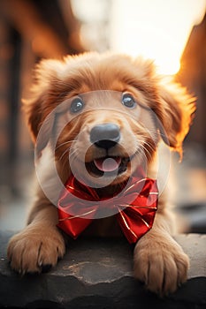 Cute golden retriever on christmas background