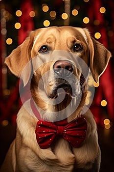 Cute golden retriever on christmas background