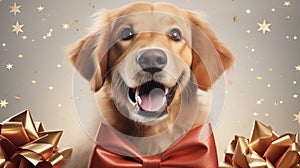 Cute golden retriever on christmas background