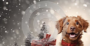 Cute golden retriever on christmas background