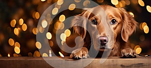 Cute golden retriever on christmas background