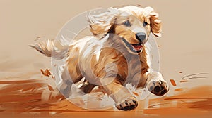 Cute Golden Retriever puppy happily running fast, smile on its face. Adorable