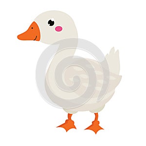 Cute goose. Cartoon farm bird isolated on white