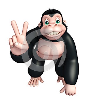 Cute Gorilla cartoon character with assigning victory