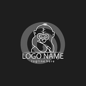 cute gorilla child line template logo design