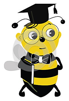 A cute graduated student bee, vector or color illustration