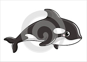 Cute grampus whale on a white background in cartoon style. Vector illustration with mamma