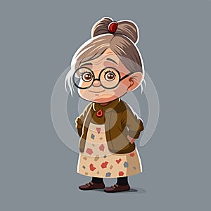 Cute Grandmother Character in Glasses. Cartoon Style Vector