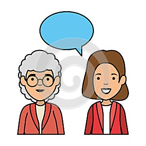 Cute grandmother and daughter talking