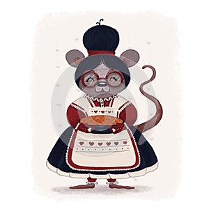 Cute Grandmother mouse hand draw illustration