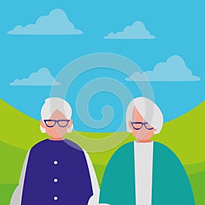 Cute grandmothers couple avatars characters