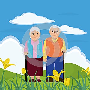 Cute grandparents couple cartoon