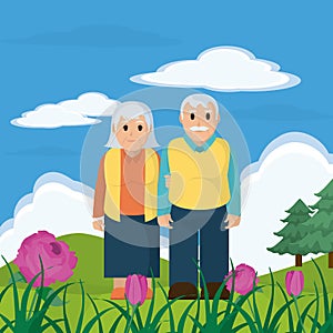 Cute grandparents couple cartoon