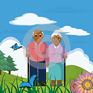 Cute grandparents couple cartoon