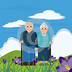 Cute grandparents couple cartoon