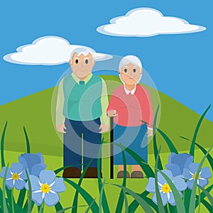 Cute grandparents couple cartoon