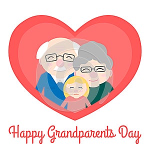 Cute grandparents with granddaughter in heart