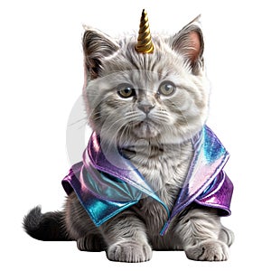 Cute gray dismounted kitten dressed in a unicorn