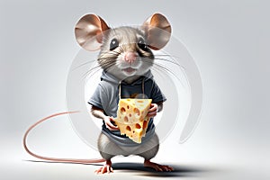 cute gray mouse with delicious cheese