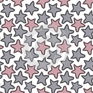 Cute Gray and pink stars on white background
