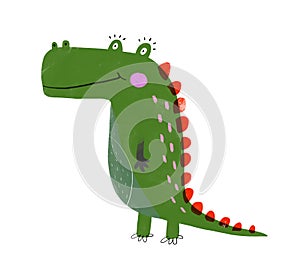Cute Green Alligator. Funny Vector Print with Happy Crocodile.