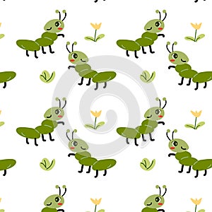 cute green animal ant seamless spring pattern