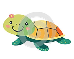 cute green baby turtle character.