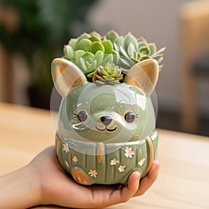 Cute Green Bear-shaped Succulent Pot: Caninecore Inspired Handmade Design