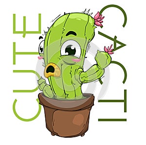 green cactus succulent cartoon doodle adorable character vector illustration photo