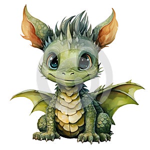 cute green cartoon dragon isolated