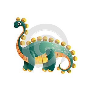 Cute green colorful stegosaurus dinosaur from prehistoric period