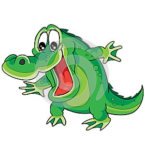 Cute green crocodile character, cartoon illustration, isolated object on white background, vector